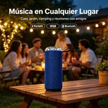 Altavoz cilíndrico decorativo con efectos RGB para fiestas, resistente a salpicaduras, múltiples modos de luz, perfecto para camping, piscina y paseos - Azul - Ver 5
