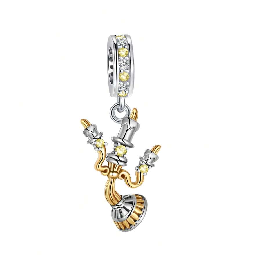 Silver-Plated Candle Shaped Pendant, Rhinestone Inlaid Gold-Plated, Pendant Bead, Suitable For Bracelet DIY, Women Jewelry - Silver - View 1