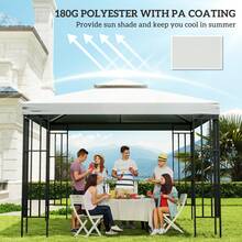 10' X 10' Gazebo Replacement Canopy Top, 2-Tier UV-Protective Cream White Cover For Garden, Patio Outdoor Use (Top Only) - Apricot - View 8