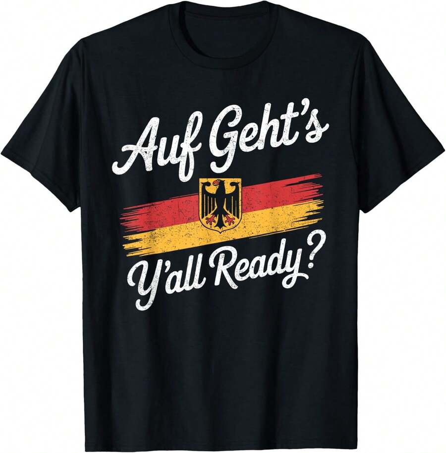 Oktoberfest Drinking German Flag Auf Gehts Unisex T-Shirt - 黑色 - 查看 1
