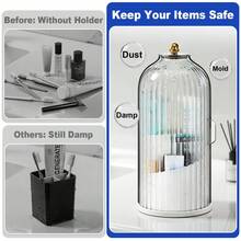 SANNAX Dustproof Toothbrush Holders With Cover For Bathrooms, Rotating Covered Tooth Brush Holder For Bathroom Counter, Dust Proof Plastic Makeup Brush Holder Organizer With Sliding Lid For Vanity,Grey White - A - View 4