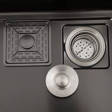 YUNRUX Kitchen Sink, Sink With Inner Bowl, Black Sink With Pull-Out Faucet Black - 黑色 - 查看 3