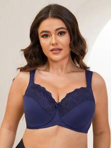 MELENECA Women's Minimizer Bra Full Coverage Plus Size Underwire Lace Comfort Cushion Strap - Blue - View 4
