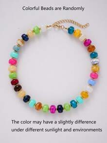 2/1pc Acrylic Pmma Chunky Coloful Beaded Necklace Set For Women, Boho Summer Fashion Bead Necklace Suitable For Daily Wear Beach Holiday,Jewelry Gift - Multicolor - View 8