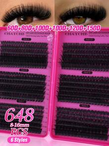 648/684/720片大容量簇狀假睫毛，濃密捲翹睫毛接種套組，D捲度，DIY睫毛接種套件，蓬鬆柔軟單根睫毛，打造豐盈自然妝容，居家DIY簡單方便，簇狀睫毛，適合夏季佩戴 - 彩色 - 查看 17