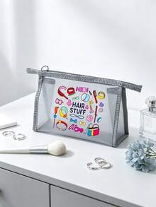 Mesh Makeup Bag With HAIR STUFF Pattern, Multifunctional Makeup Bag, Clips, Headband, Red Cushion Storage Portable Storage Bag, Makeup Bag, Skincare Bag, Travel Essentials, Dorm Supplies, Bathroom Supplies, Jewelry Storage, Lip Gloss And Cosmetics Storage Bag, School Supplies Bag, Holiday Makeup Bag, Cosmetics Storage, Wedding Bride Gift, Mother Gift, Birthday Gift, Friend And Teacher Gift - Multicolor - View 15