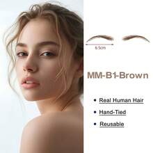 1 Pair 100% Human Hair Handmade Crochet Breathable Lace Base Natural Realistic Lightweight Invisible Reusable False Eyebrows, Suitable For Men And Women - Multicolor - View 16