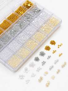 Nail Art Decoration Stickers, Black & White Polka Dot Pearl & Rhinestone Nail Decals, Boxed Accessories - Multicolor - View 6