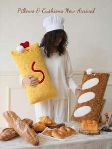Realistic Baking Pastry Plush Pillow, Textured Curly Faux Fur Bread Surface, Detachable Cartoon Shrimp Decoration, Dual Color Dual Style Options, High Elasticity Fully Filled, Unique Kitchen Decor Fun Creative Gift - Multicolor - View 10