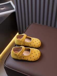 New Girls' Minimalist Retro Polka Dot Decor Lightweight Anti-Slip Soft Flat Shoes, Casual Versatile Protective Walking Shoes For Toddlers - Yellow - View 5