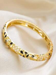 1pc Hollow Enamel Drip Glaze Women's Bracelet, Gold-Plated Floral Enamel Bracelet, Fashionable Luxury Jewelry Gift - Multicolor - View 5