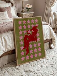 1 Piece Cowgirl Painting Posters Women Print Picture Red Silhouette Art Poster Pink Stars Background Mural Funky Wall Arts Western Wall Print Bar Decor Preppy Dorm Decoration No Frame - Cowgirl - View 3