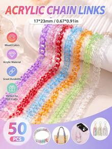 50pcs Rantai Akrilik Transparan Warna Campuran untuk Membuat Perhiasan DIY, Gelang, Gantungan Mobil, dan Aksesoris Rantai Ponsel - Rantai transparan buatan sendiri - View 7