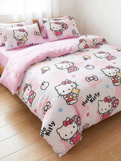 Sanrio 3-Piece Duvet Cover Set, Bedding Set, Hello Kitty (1 Duvet Cover + 2 Pillowcases, No Filling), Bed Sheet Set, Cute Cartoon Full Size, Soft And Comfortable, Suitable For Dorm Students, Home Bedroom Bedding, Guest Room Use, All Seasons, With Zipper Closure And Pillowcases, Multi-Color Soft And Durable, Extra Large Bedding, Extra Large Duvet Cover Set