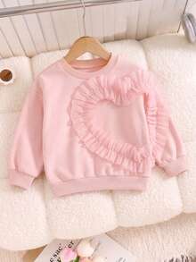 Girls' Cute Heart Pattern Pink Long Sleeve Pullover Sweatshirt For Spring And Autumn - Pink - View 1