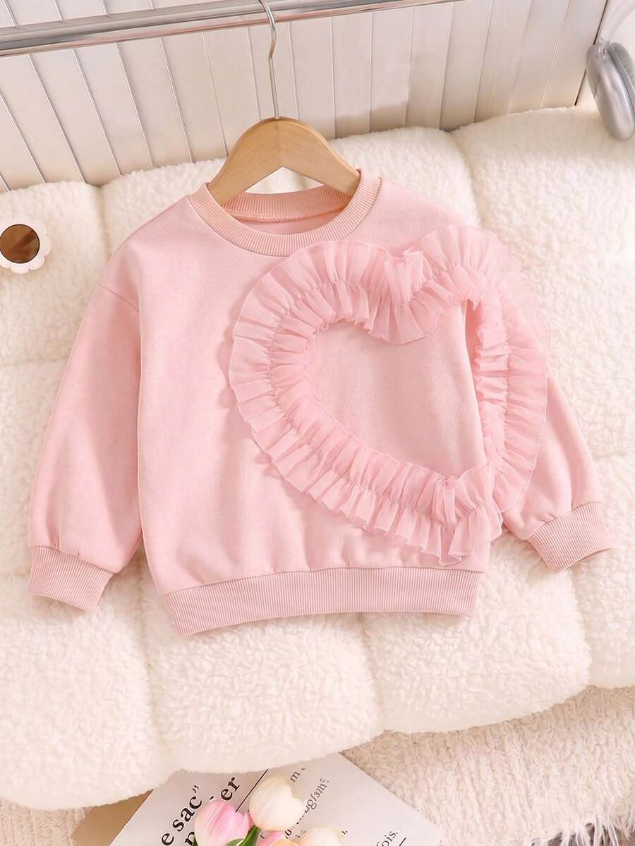 Girls' Cute Heart Pattern Pink Long Sleeve Pullover Sweatshirt For Spring And Autumn - Pink - View 1