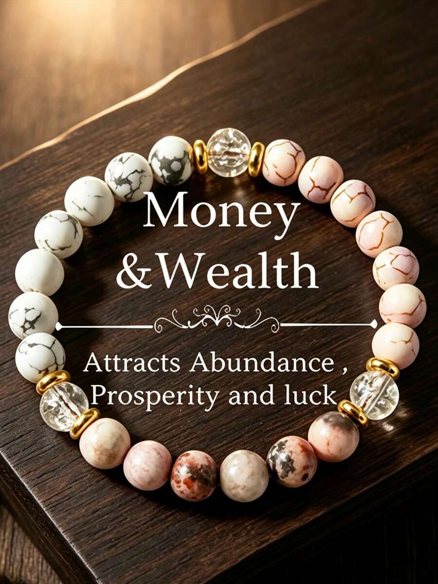 YAUKIA 8mm Elegant Pink Zebra Love Beaded Bracelet,Rhodonite, Money Wealth Luck, Boho Jewelry, Yoga Meditation For Beach Holiday Birthday Party Holiday Gifts - Multicolor - View 1