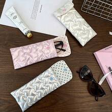 Ins Glossy Bow & Heart Embossed Glasses Storage Bag, Travel Portable Fashion Glasses Organizer, Multi-Function Small Item Storage - Multicolor - View 1