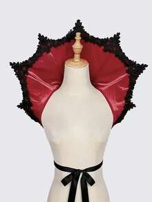 1pc Dark Theme Vampire Lace Cape With Stand-Up Collar, Embroidered Fan-Shaped Mesh Design With Spider Web Pattern, Perfect For Halloween Party, Cosplay Props - Multicolor - View 9