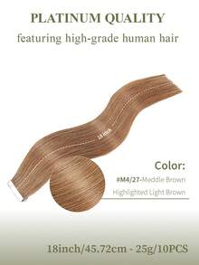 DNE HAIR 10件組 100%人髮隱形接髮片，中棕色高光澤淺棕直髮，14-22英吋長，絲滑無縫，頂級品質，髮尾豐厚，適合細髮，女性美髮沙龍與日常使用 - S4/27 - 查看 12
