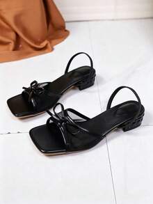 Women's Bow Decor Fashion Daily Wear High Heel Sandals - Black - View 4