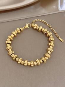 Conjunto de pulsera de cadena con cuentas de calabaza y gota de agua de concha de abalón minimalista, cadena de acero inoxidable apilable para mujer, regalo de joyería para cumpleaños, uso diario y fiestas - Multicolor - Ver 3