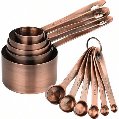 Juego de tazas y cucharas medidoras de cobre, juego de tazas y cucharas medidoras de acero inoxidable, 5 tazas medidoras de metal y 6 cucharas medidoras para hornear, juego de herramientas