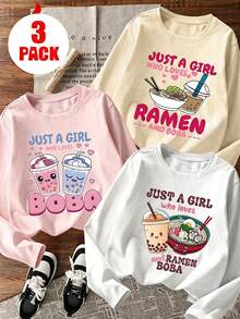 3pcs Tween Girls Printed Long Sleeve T-Shirts, Suitable For Autumn/Winter Layering, Young Student Apparel For Outerwear And Underlayer - Multicolor - View 1
