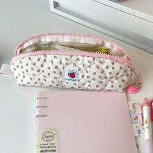 1pc Korean Style Strawberry Polka Dot Pencil Case, Cute Stationery Bag, Large Capacity Double Layer Storage Bag, Pencil Box, Makeup Bag, Essential For Back To School For Middle And High School Students - A - View 10