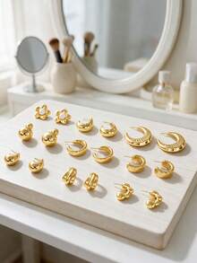 9 pares de pendientes vintage de tono dorado, set de 3 piezas para mujer, diseño de aro texturizado, ligeros, hipoalergénicos y versátiles, ideales para citas, fiestas y regalo de cumpleaños - Dorado - Ver 6