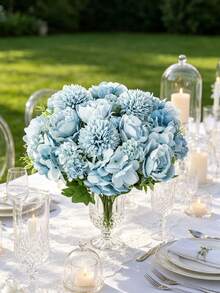 1/4pcs Artificial Peony Hydrangea Bouquet, Suitable For Wedding Decoration, DIY, Bridal Bouquet, Wrist Corsage, Headpiece, Wedding Car Decor, Door Decor, Home, Restaurant, Bedroom, Vase Decor, Party Decoration, Valentine's Day And New Year Gift - Blue - View 8