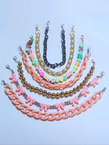 7pcs Fashionable Acrylic Bow Pearl Aluminum Chain Soft Clay Fruit Beaded Bag Charm, Hat Chain (Hat Not Included, Random Soft Clay Color & Shape) - Multicolor - View 28