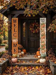 1 Pair/2pcs Autumn Porch Hanging Decor - Rustic Harvest Decoration, "Welcome Autumn" Banner, Suitable For Indoor And Outdoor Use, Thanksgiving - A - View 1