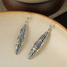 DIYCCPC Vintage Spiral Cone Drop Earrings, Minimalist Geometric Pattern Long Tassel Earrings, Bohemian Style Women's Jewelry - Two Tone - View 6
