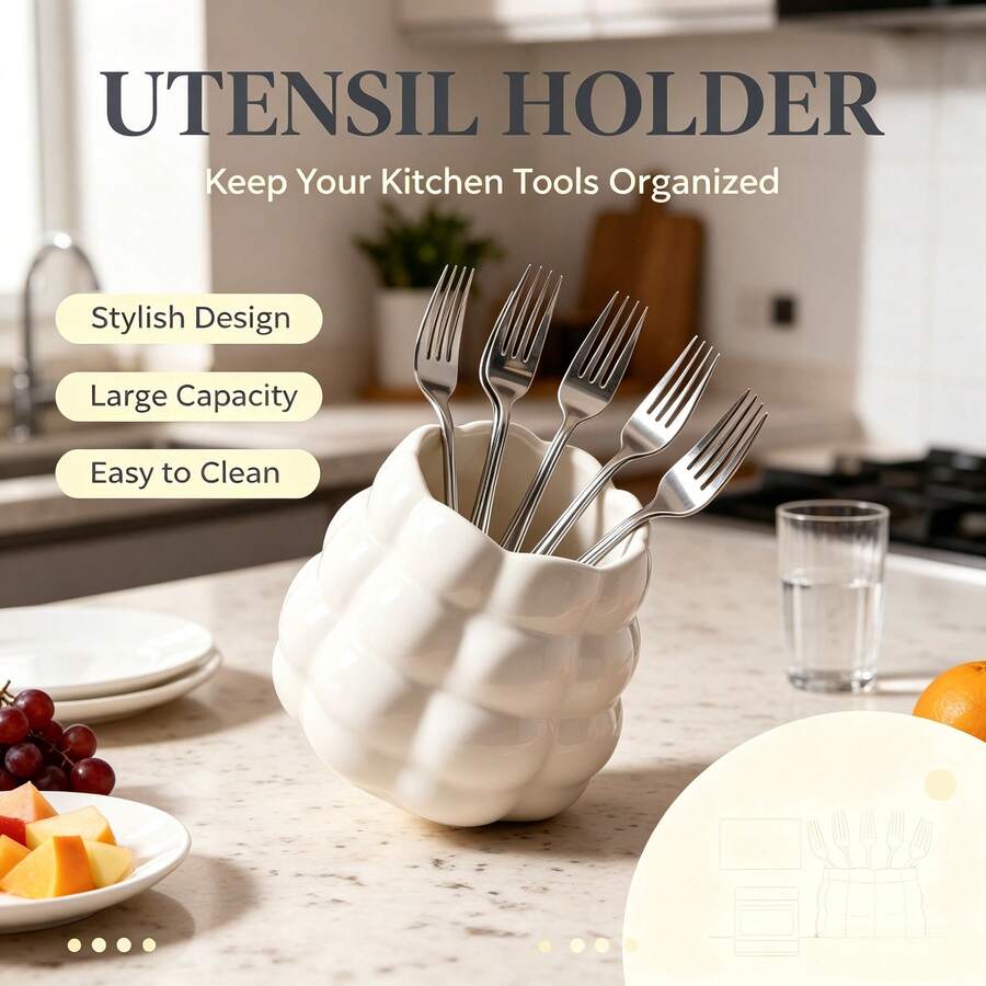 Ceramic Knife Fork Spoon Storage Rack Creative Woven Texture Design Kitchen Countertop Utensil Drainer Large Capacity Chopstick Holder Modern Minimalist Home Restaurant Tabletop Decor - Multicolor - View 1