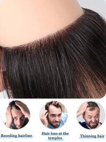 Intranet 1.5*16/2*16CM Men's Thin Invisible Frontal Bangs Hairpiece, Sideburn Hair Patch, Invisible Seamless Ultra-Thin PU Leather Hairline Replacement Piece, Balding Hairline Coverage, Frontal Bangs Hairpiece, Halloween - Black - View 7