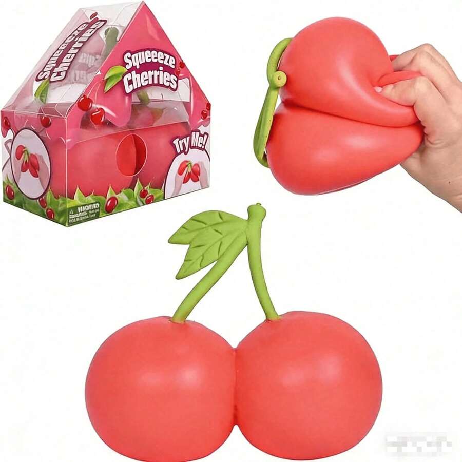 Juguete antiestrés de cereza grande y realista, de goma suave con rebote lento, juguete para apretar y aliviar el estrés, accesorio de oficina relajante - Multicolor - Ver 1