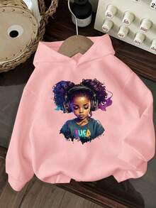 3pcs-Tween Girl 3 Pieces Set, Fun Print Pullover Hooded Sweatshirt, Warm And Comfortable Thermal Lined Pullover Pullover Sweatshirt For Autumn/Winter - Black - View 2