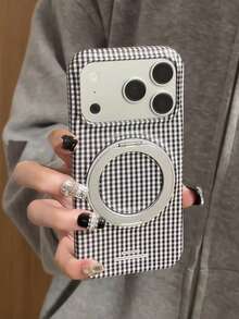 Ins Korean Style Fashion Classic Black & White Plaid Rotating Stand Phone Case For IPhone 17, 17 Pro, 17 Pro Max, 16, 16 Pro Max, 14, 18, 18 Pro Max, Half-Cover Protective Shell - Multicolor - View 3