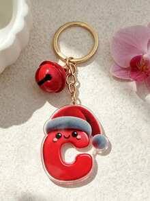 1pc The Acrylic Christmas Hat Paired With A Bell Design Keychain, The 26 Initials Of The Names Create A Festive Christmas Atmosphere - Bell - View 25
