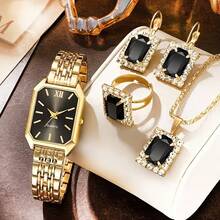 5pcs/Set Women's Square Quartz Watch Elegant Sparkling Rhinestone Jewelry Set, Suitable For Daily Wear, Birthday Gift For Girlfriend And Family - Black - View 11