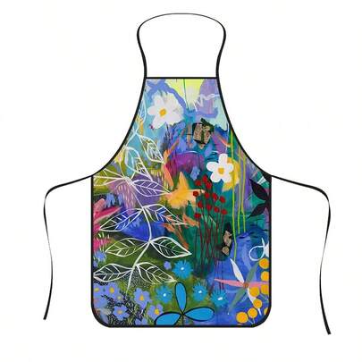 1pc Abstract Oil Painting Wildflower Print Apron, Featuring Artistic Graffiti Floral Pattern, Durable Cooking Apron Suitable For Bakers, Cake Decorators, BBQ Enthusiasts, Gardeners, Painters, Nail Artists - Perfect Gift For Home And Professional Chefs