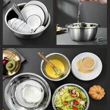 5-teiliges Edelstahl-Becken-Set, stapelbare verdickte tiefe Gemüsespülschüsseln, Schüsseln zum Kneten von Mehl, Marinieren von Fleisch, Backen und Kochen, Küchen-Aufbewahrungsbecken aus Stahl in verschiedenen Größen - Edelstahl-Schüssel - Übersicht 7