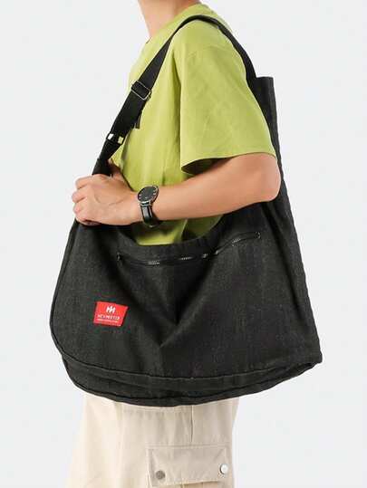 New Stylish Black Cotton Casual Shoulder Bag-Lightweight, Minimalist, And Versatile-Suitable For College Students As A Crossbody Bag.