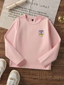 Cute "Rest Is Productive" Bowl Graphic Long Sleeve T-Shirt, Cartoon Food Print Crew Neck Casual Fall Tee - Pink - View 4