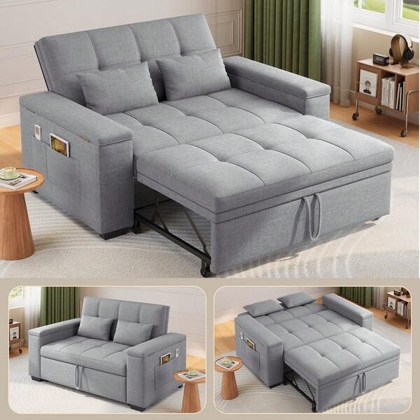 Bealife Petit canapé-lit avec rangement intégré dans les accoudoirs, facile à déplacer grâce à ses roulettes, revêtement en tissu facile d'entretien, adapté pour location de vacances et studio, gris clair, gris foncé