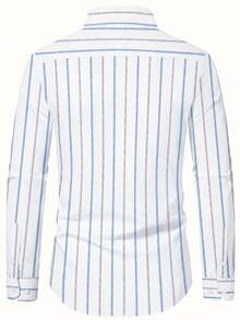 Men's Casual Commute Striped Dress Shirt - Baby Blue - View 2