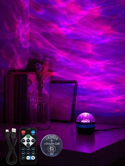 1pc Aurora Water Ripple Night Light With Remote For Bedside Desk Room And Home Decor