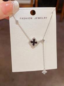 1pc Niche Zirconia Four-Leaf Clover Pull-Chain Tassel Necklace, Delicate Fashionable Luxury Versatile High-End Collarbone Chain, Four-Leaf Clover Necklace - Four-leaf Clover Necklace - View 5