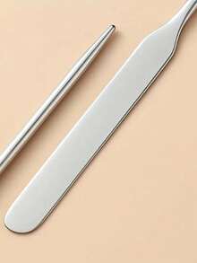 1pc Stainless Steel Foundation Mixing Stick, Dual-Ended Liquid Foundation Scraper, Makeup Light Therapy Gel Stirring Rod, Face Towel, Cotton Buds, Makeup Wipes - Silver - View 6